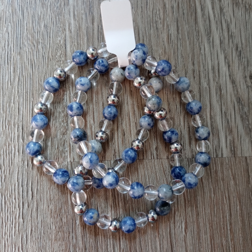 Blue Dot Jasper & Clear Quartz Healing Stacked Bracelets